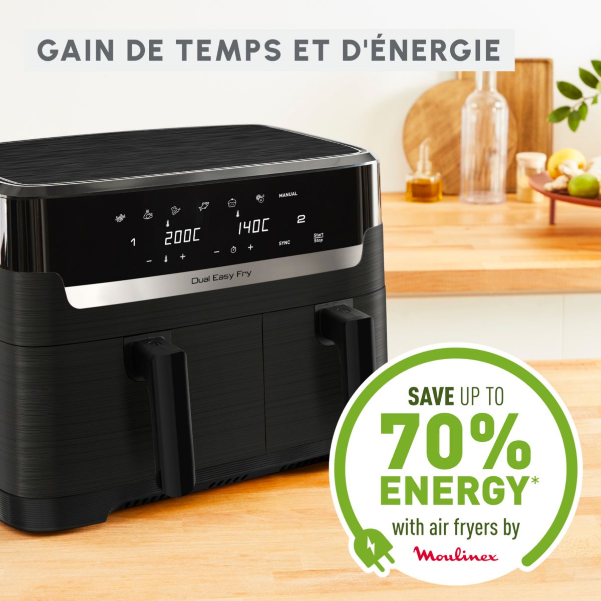 Friteuse sans huile Easy fry Dual XXL 8,3L EZ901N20 couleur unique, MOULINEX