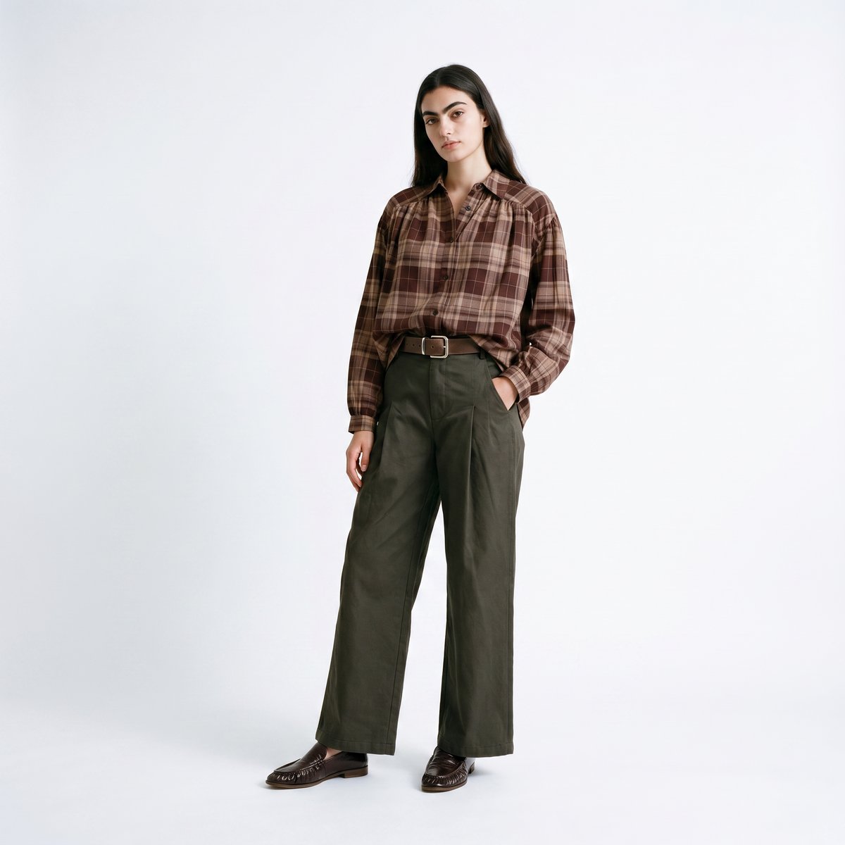 Chemise à carreaux, col classique et manches longues OLERIE marron, ARTLOVE