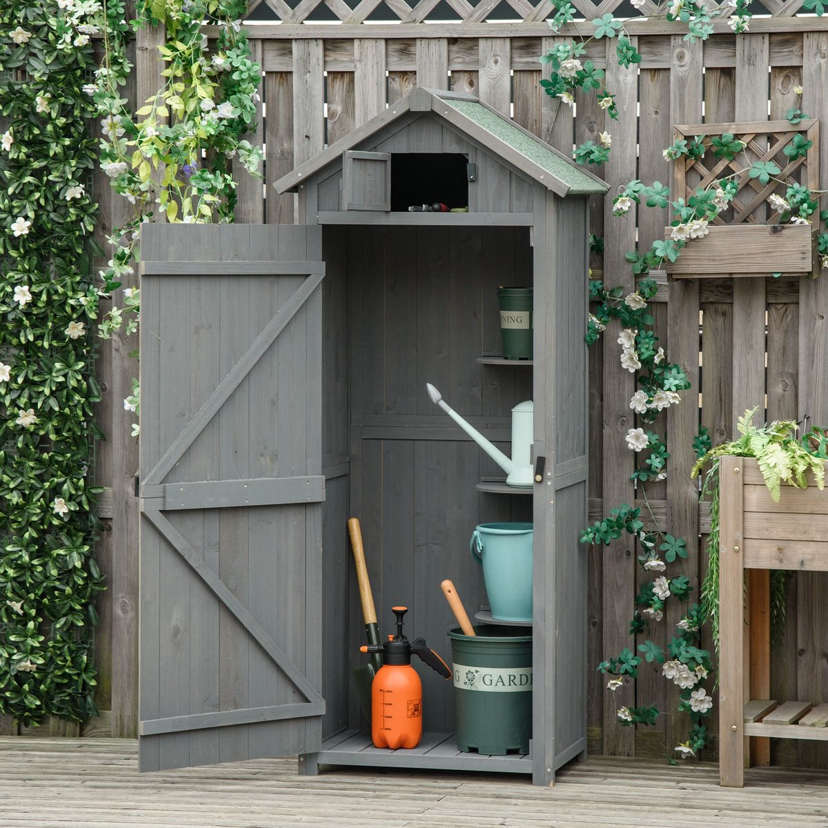 Abri de jardin Bois Bleu clair gris, OUTSUNNY