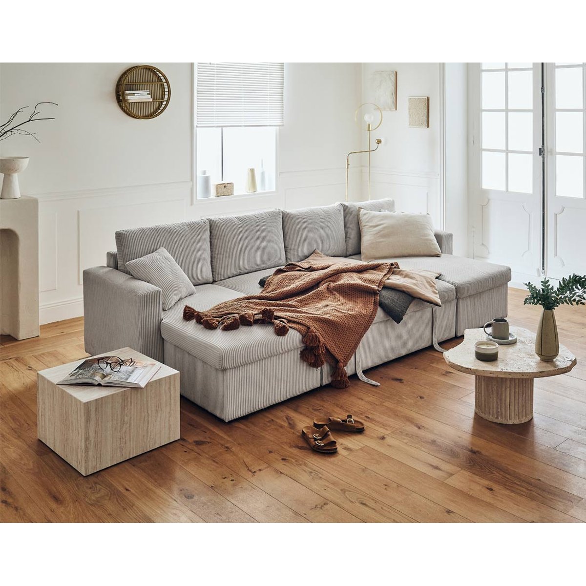 Canapé panoramique convertible 7 places, CYRUS gris clair, BEST MOBILIER