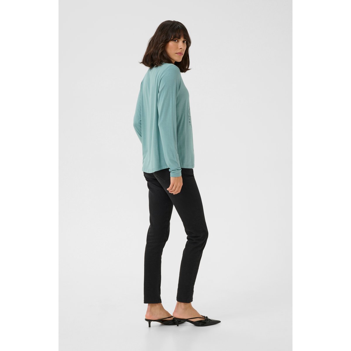 Long sleeved T-shirt vert motif devant trellis, KAFFE