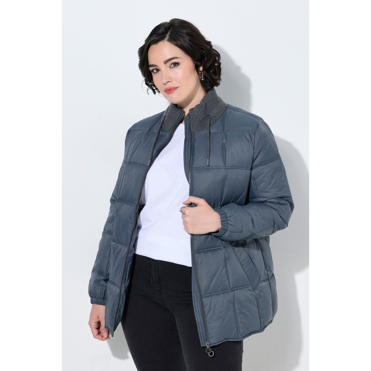 Veste matelassée HYPRAR, col montant côtelé gris foncé, ULLA POPKEN