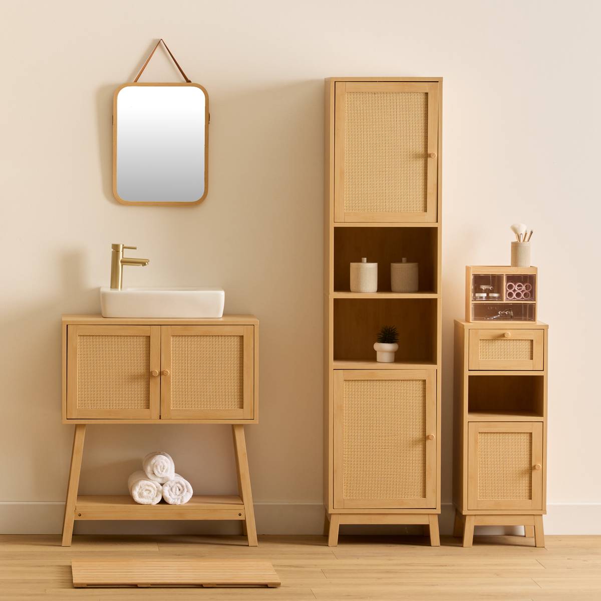 Colonne de rangement 2 portes CANE marron, 5FIVE SIMPLY SMART