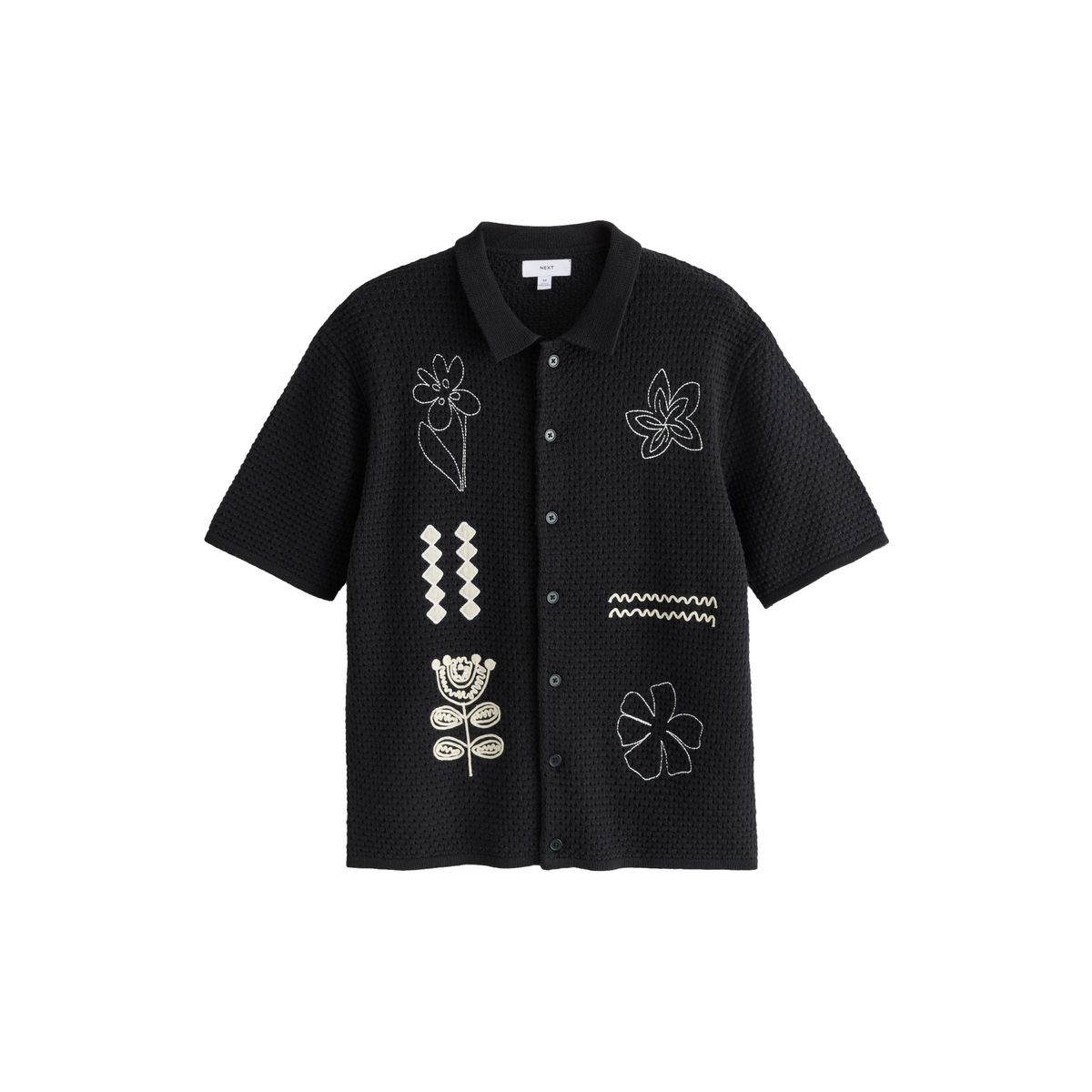 Chemise décontractée en maille à fleurs noir, NEXT