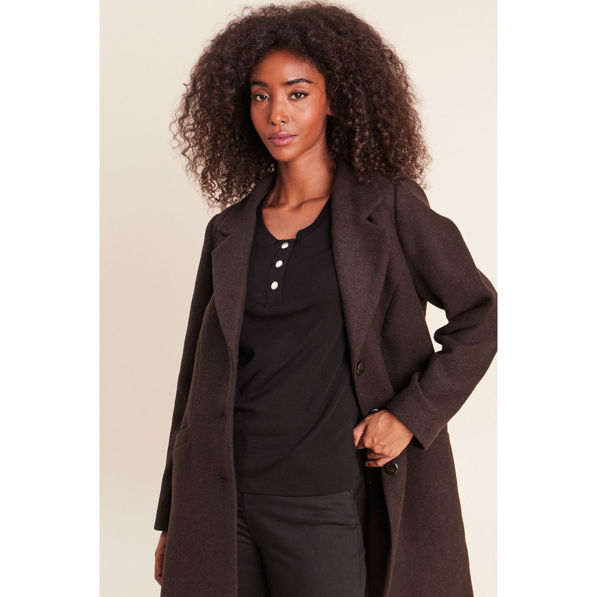 Manteau ajusté capuche amovible marron foncé, BREAL