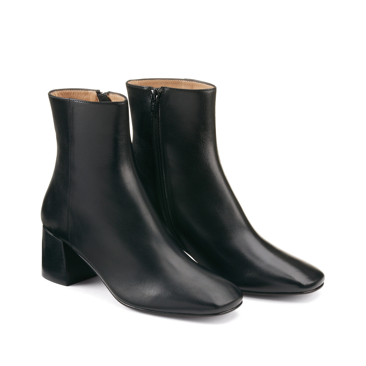Boots à talon en cuir, Signature MARGUERITE noir, LA REDOUTE COLLECTIONS