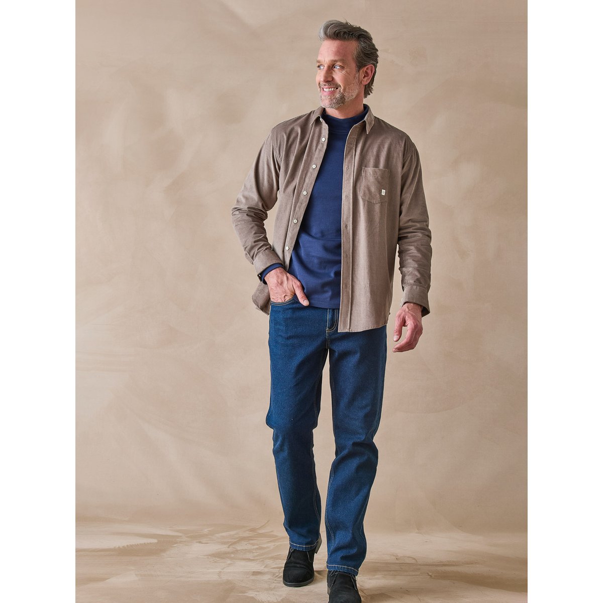 Chemise en velours homme taupe, DAXON
