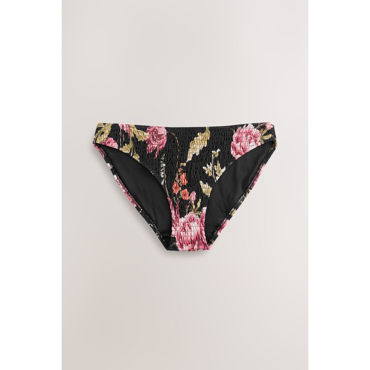 Bas de bikini brésilien échancré à fronces imprimé fleuri - noir, NEXT