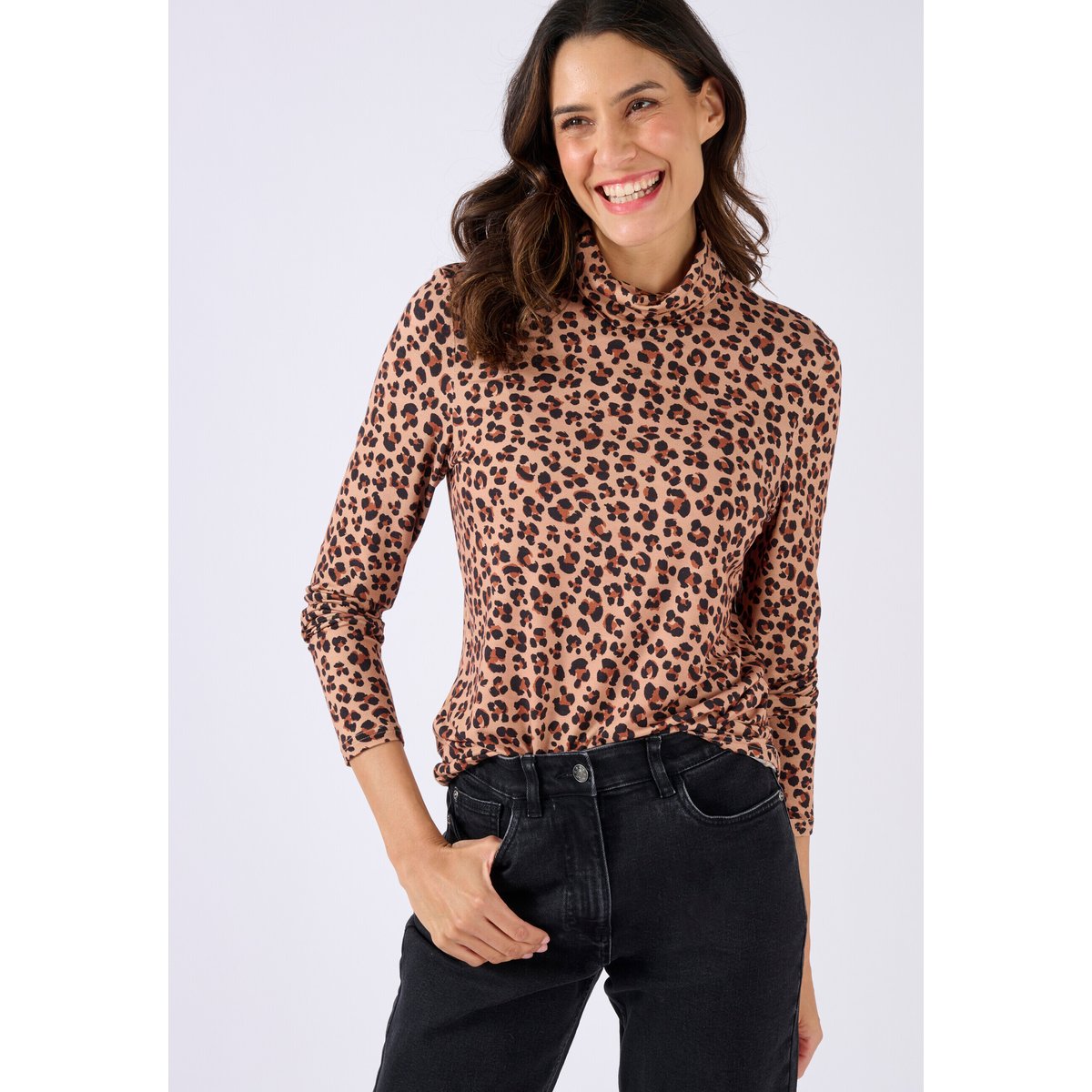 Sous pull col roulé marron beige animalier, DAMART