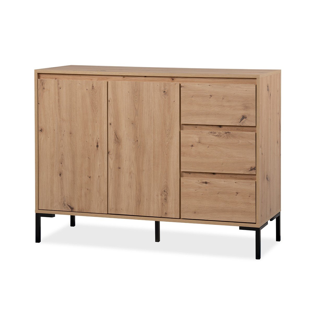 Buffet 2 portes 3 tiroirs L120 cm PLOCK bois clair, CALICOSY