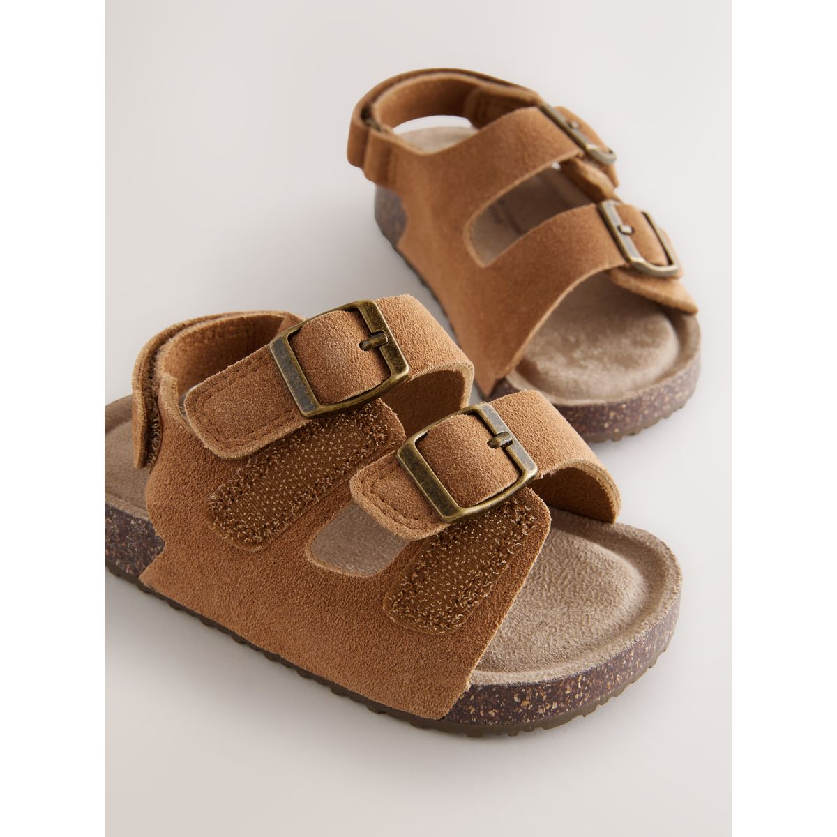 Sandales en cuir à double boucle marron fauve, NEXT