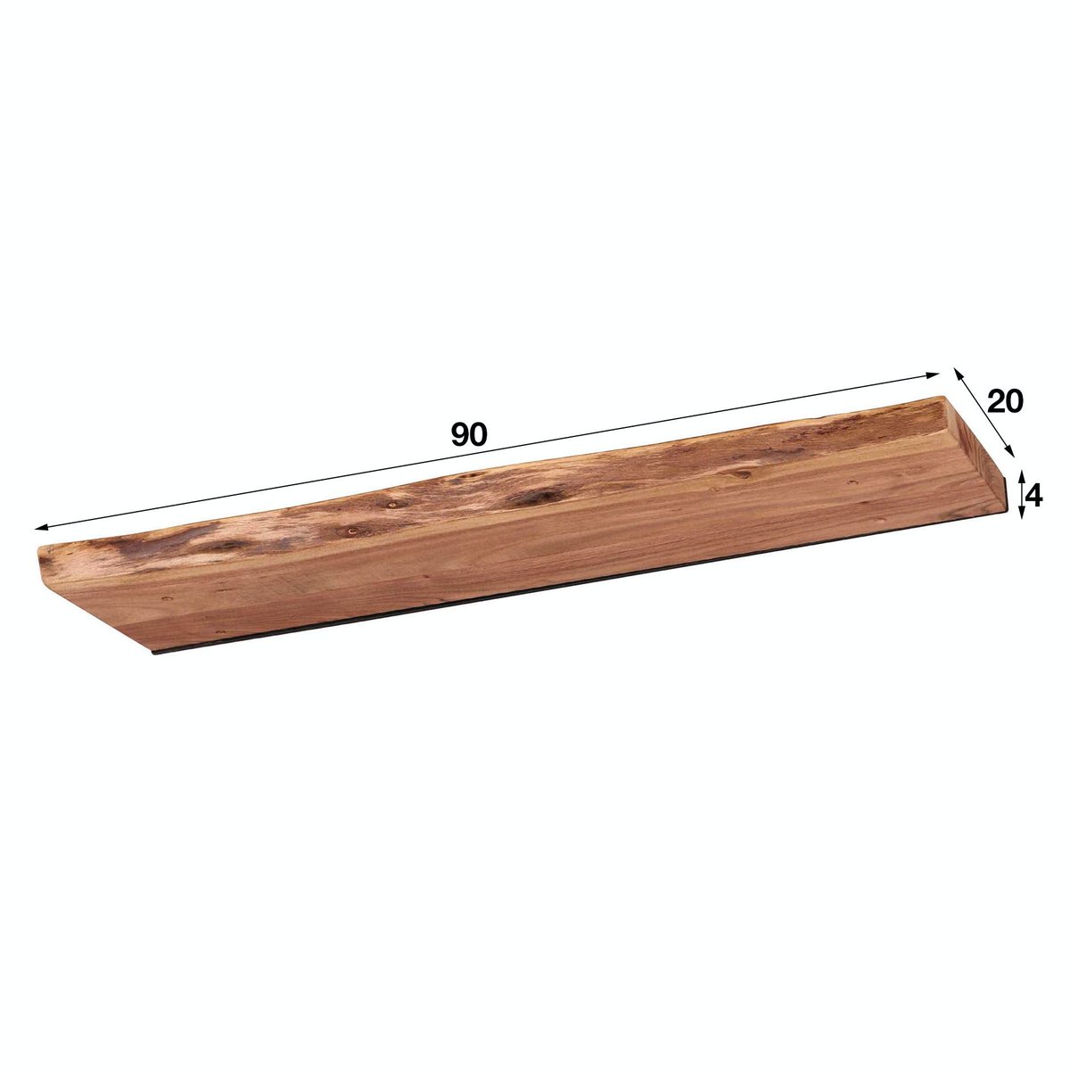 Étagère murale droite en bois massif 90 cm acacia bordure naturelle découpe de bois MELBOURNE bois naturel, PIER IMPORT