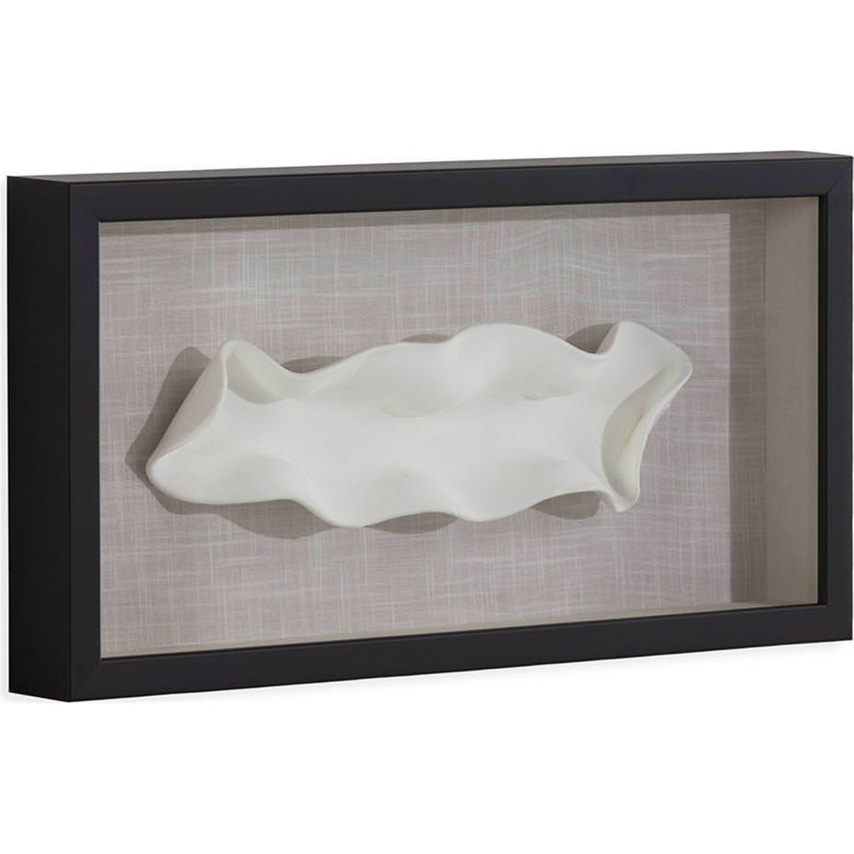 Tableau relief abstrait en argile et verre noir, crème et blanc, RECOLLECTION