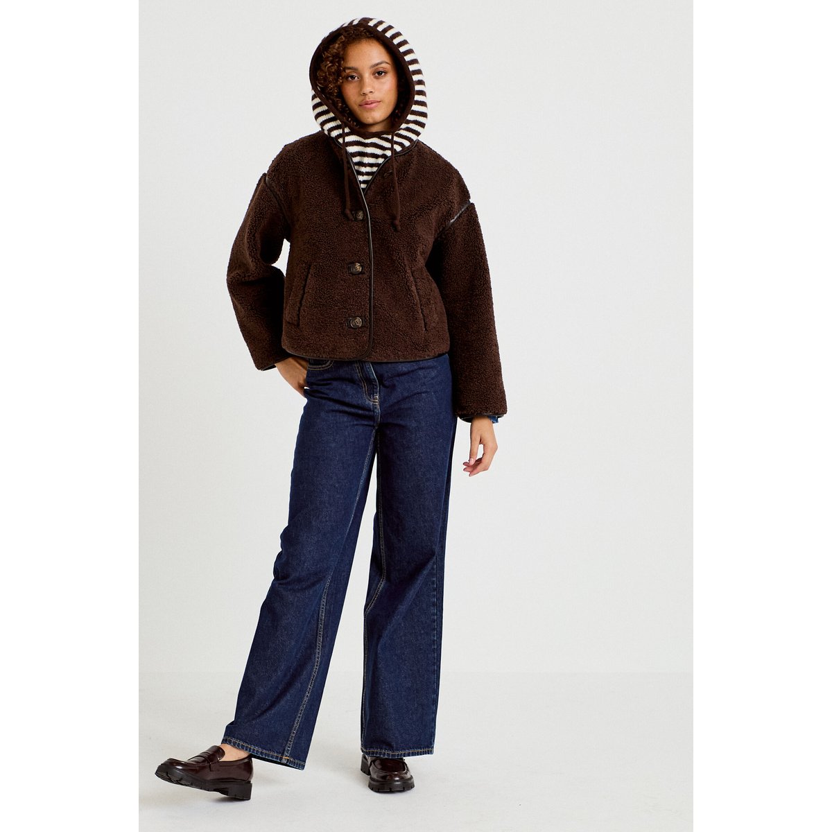 Veste effet polaire manches longues marron foncé, CACHE CACHE