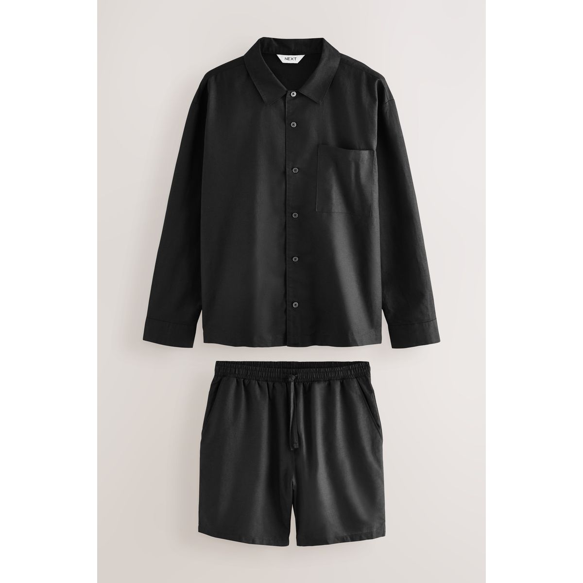 Pyjama short en mélange de coton et lin noir, NEXT