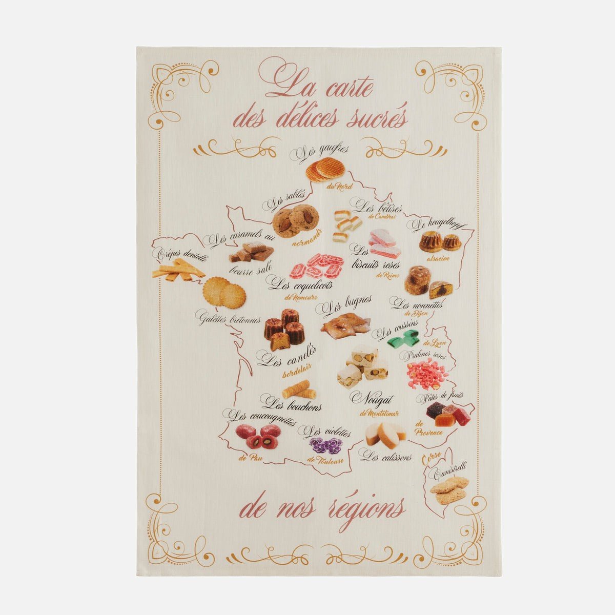 Torchon imprimé coton et lin CARTE GOURMANDE beige, COUCKE