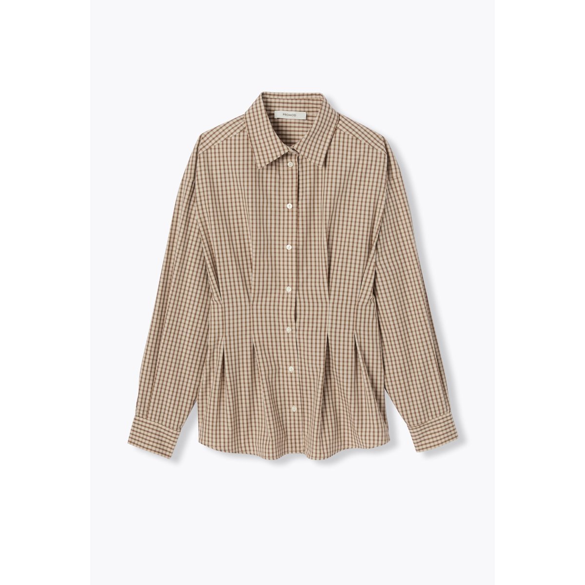 Chemise cintrée à carreaux carreaux marron, PROMOD