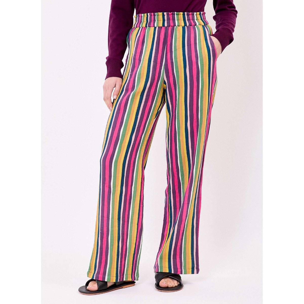 Pantalon large gaze de coton bio DAISY multicouleur tulipe, LA FIANCÉE