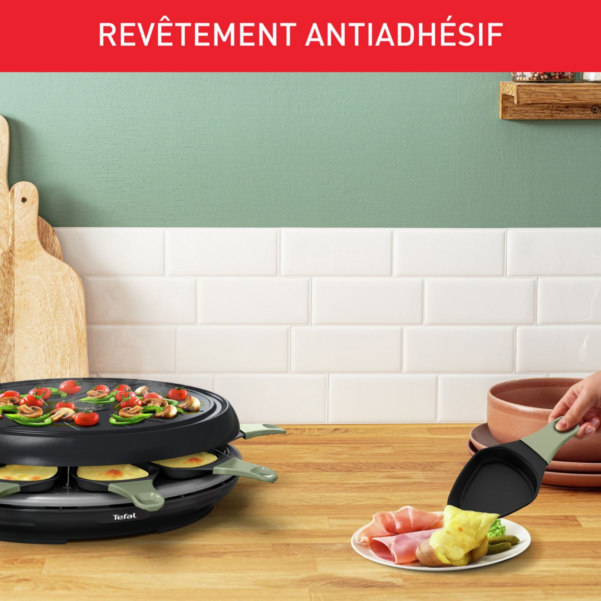 Raclette RE31E810 eco 8 coupelles noir noir, TEFAL