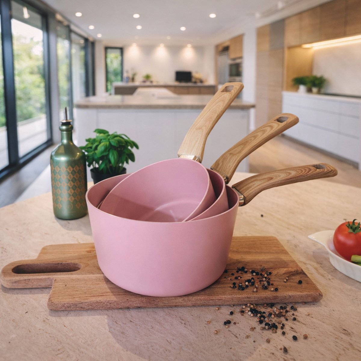 Set de 3 casseroles en aluminium recyclé, COLORAMA lilas, MENASTYL
