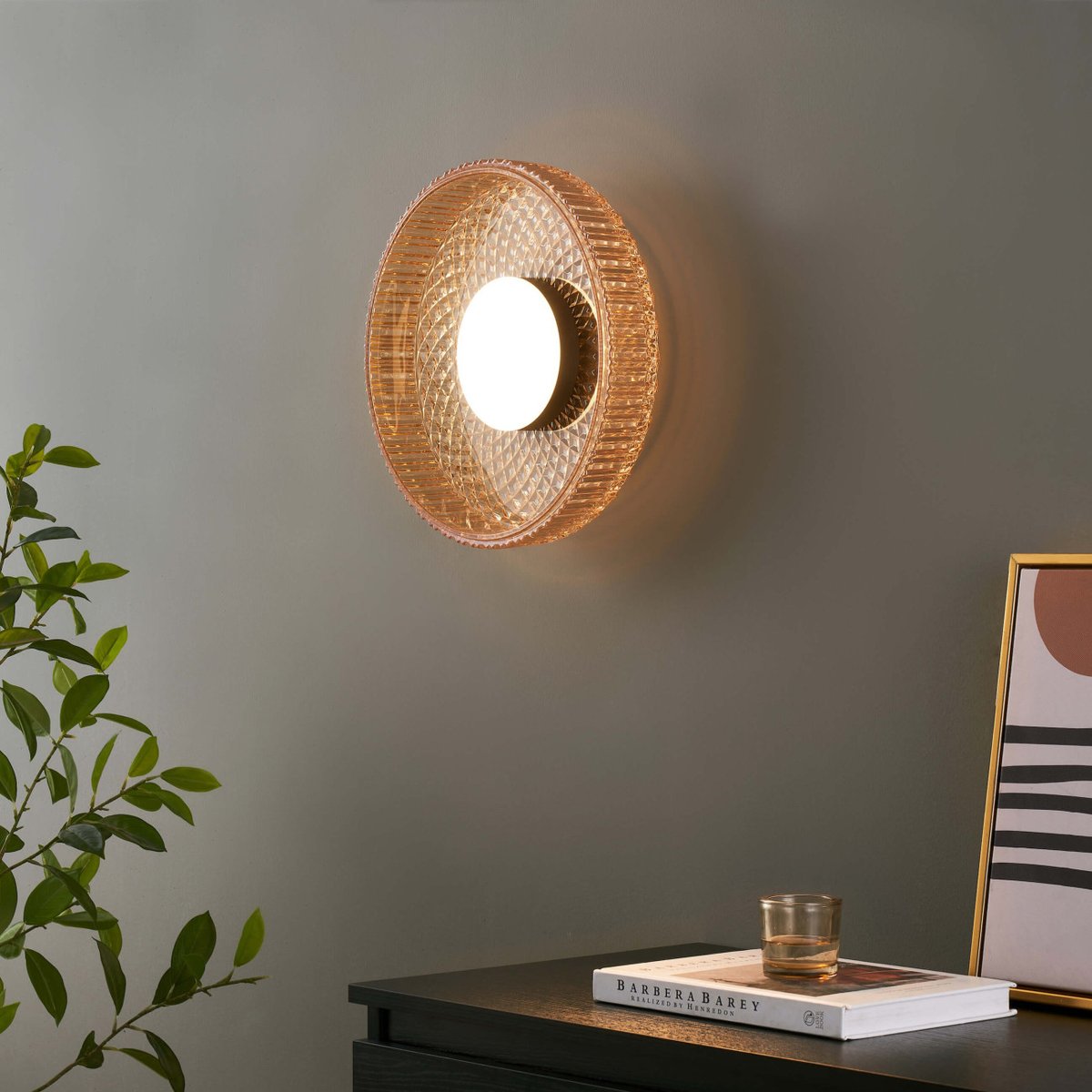 Plafonnier LED en verre ambré strié - DAMIAN noir et ambré, KOSILUM