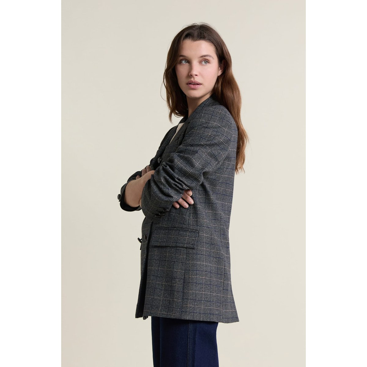Veste blazer à carreaux A PABLO CRX gris, ETAM