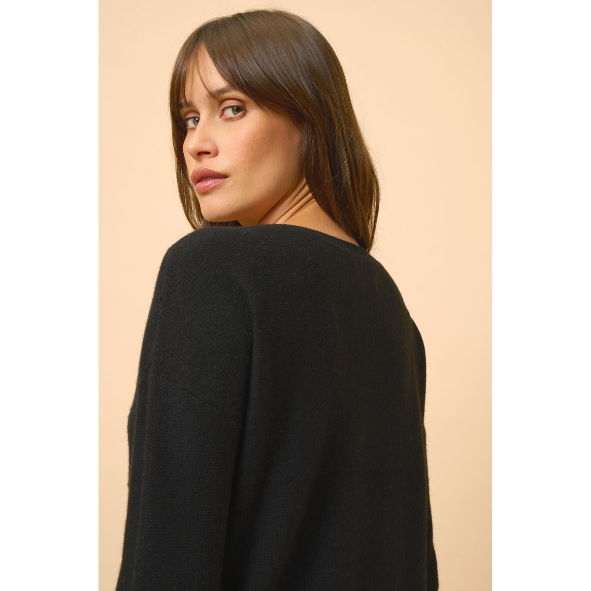 Pull Col V 4 Fils Noir Cassie noir, JUST CASHMERE