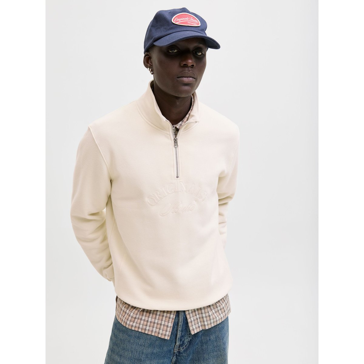 Sweat À Mi-Fermeture Éclair antique white, JACK & JONES