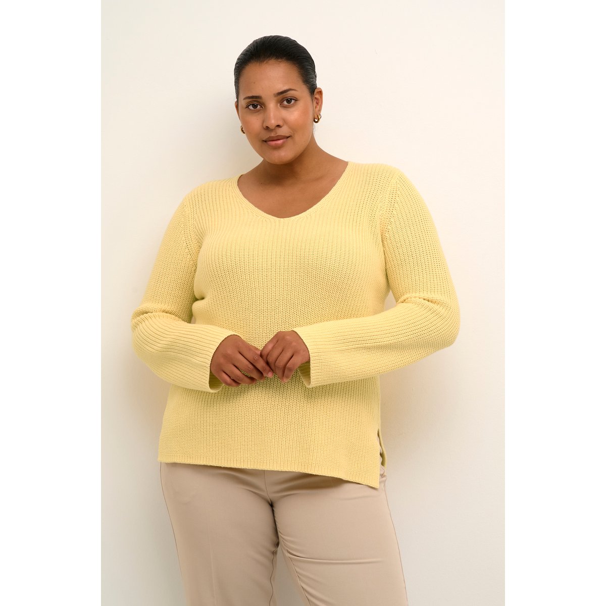 Pullover tricoté jaune mellow yellow, KAFFE CURVE