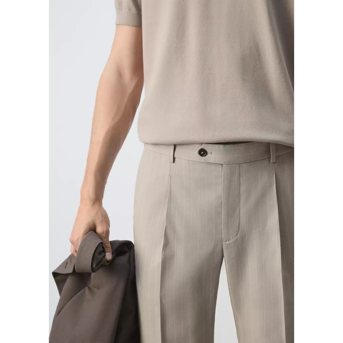 Pantalon slim-fit Lyocell lin marron moyen, MANGO MAN