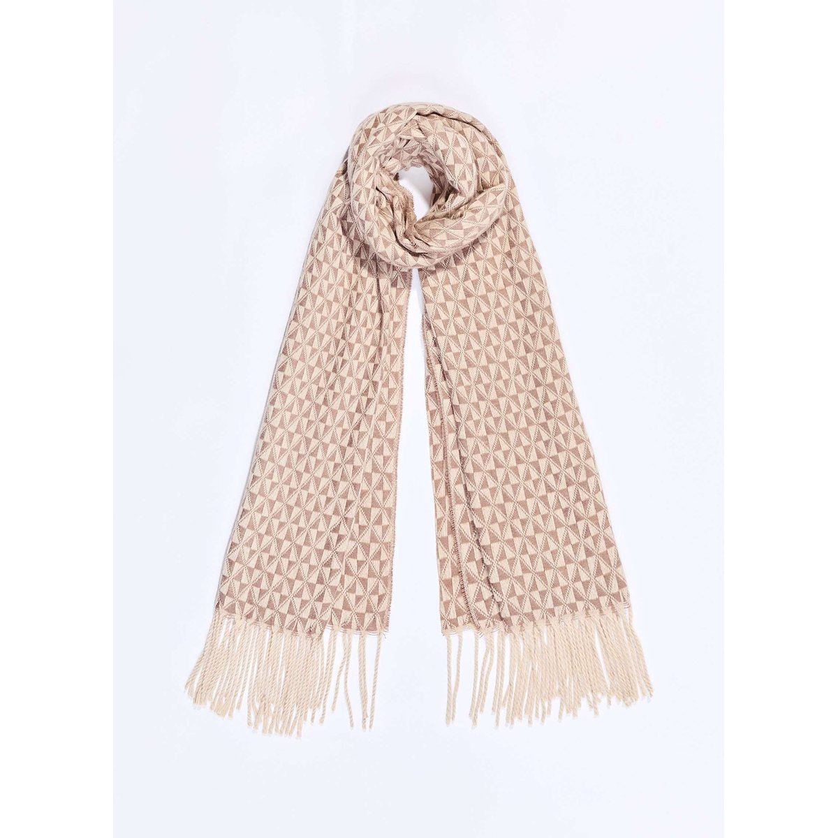 Écharpe rectangulaire tricotée GEO beige camel, LA FIANCÉE