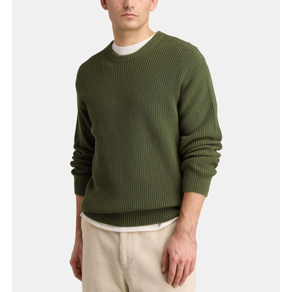 Pull brib droit maille coton bio vert foncé, GALERIES LAFAYETTE