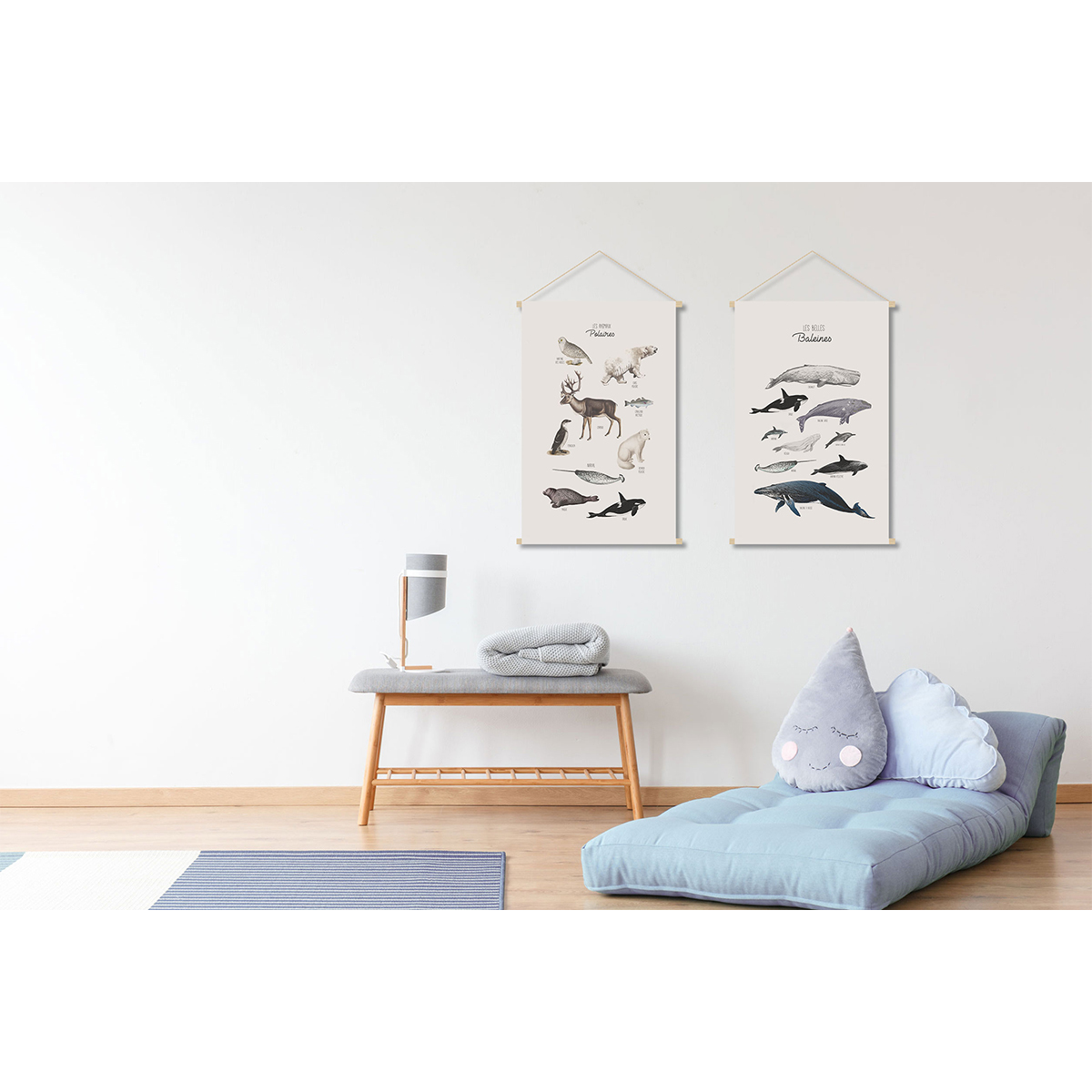 Kakemono enfant tableau en toile suspendue illustration animaux polaires L40 x H60 cm POLAR beige naturel, MILIBOO