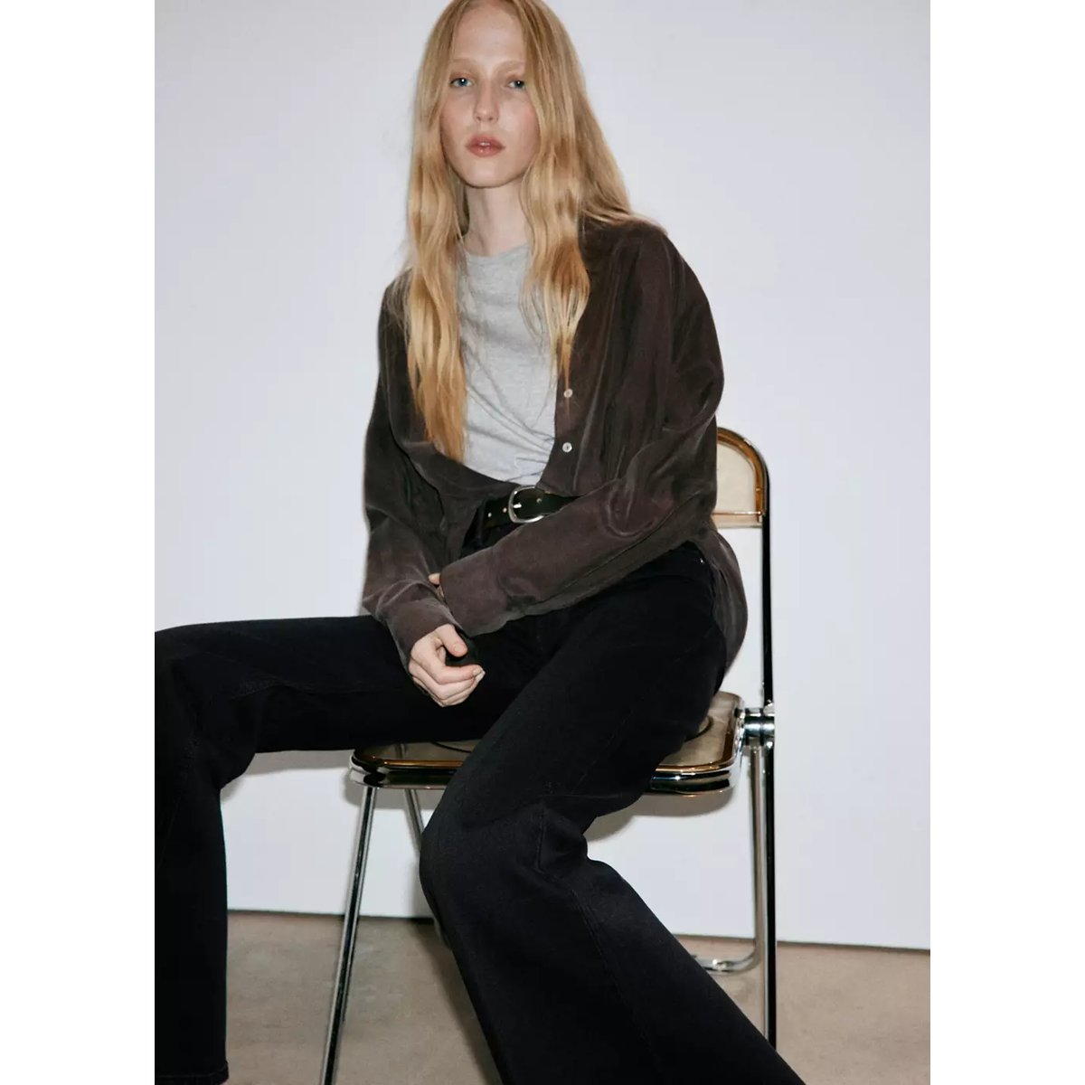 Jean flare taille haute black denim, MANGO