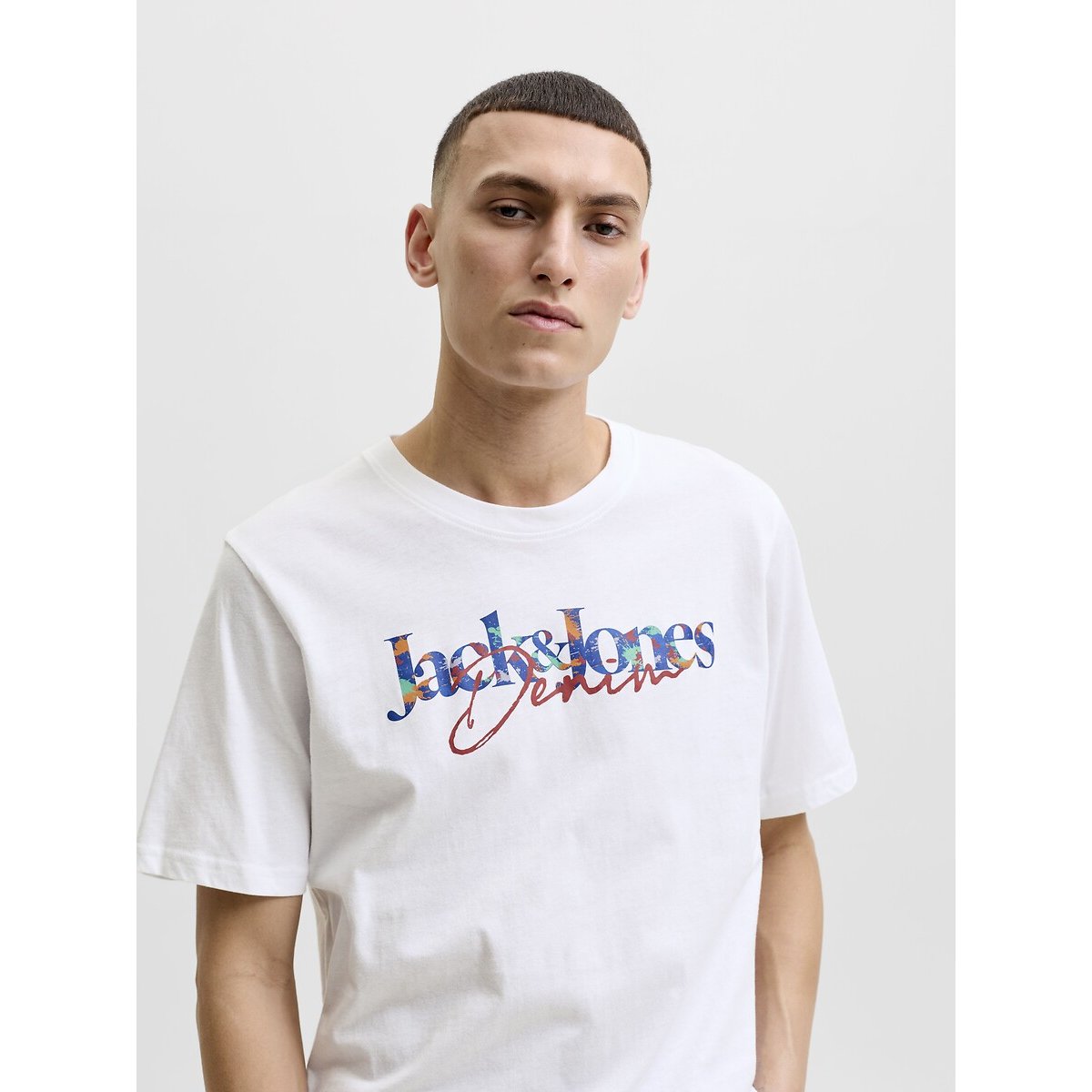 T-shirt de mangas curtas e gola redonda, Tom branco, JACK & JONES