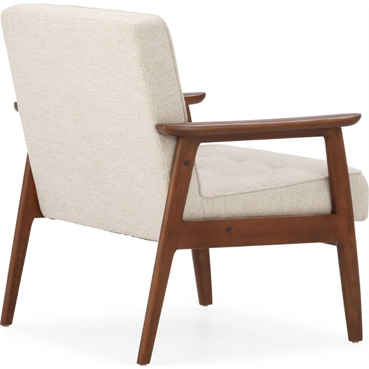 Fauteuil rétro en bois de hêtre et tissu noyer et beige, RECOLLECTION
