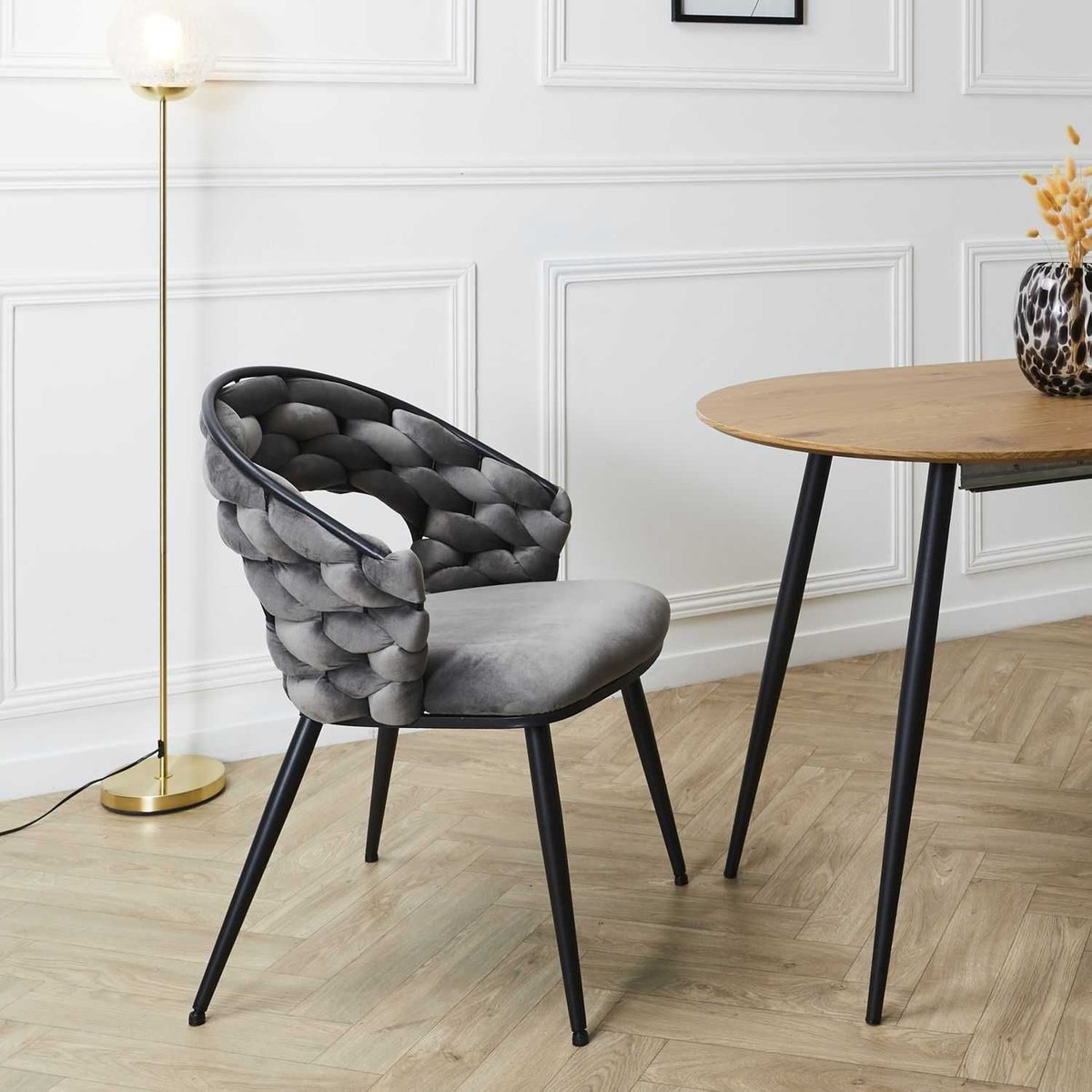 Lot de 2 chaises design avec assise tressée LUND gris, TOILINUX
