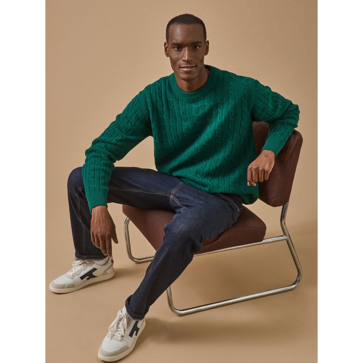Pull torsades en laine vert, CYRILLUS