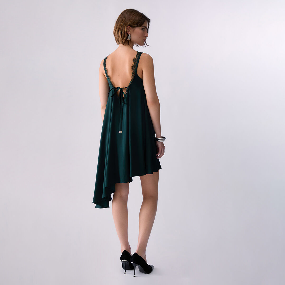 Robe Asymétrique en Satin vert foncé, LIU JO