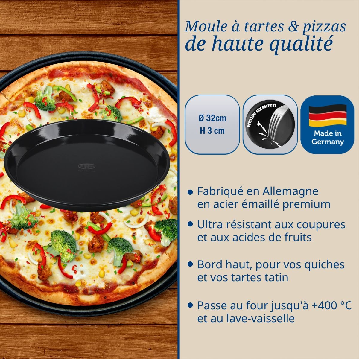 Plat à four pour tartes et pizzas noir, DR OETKER