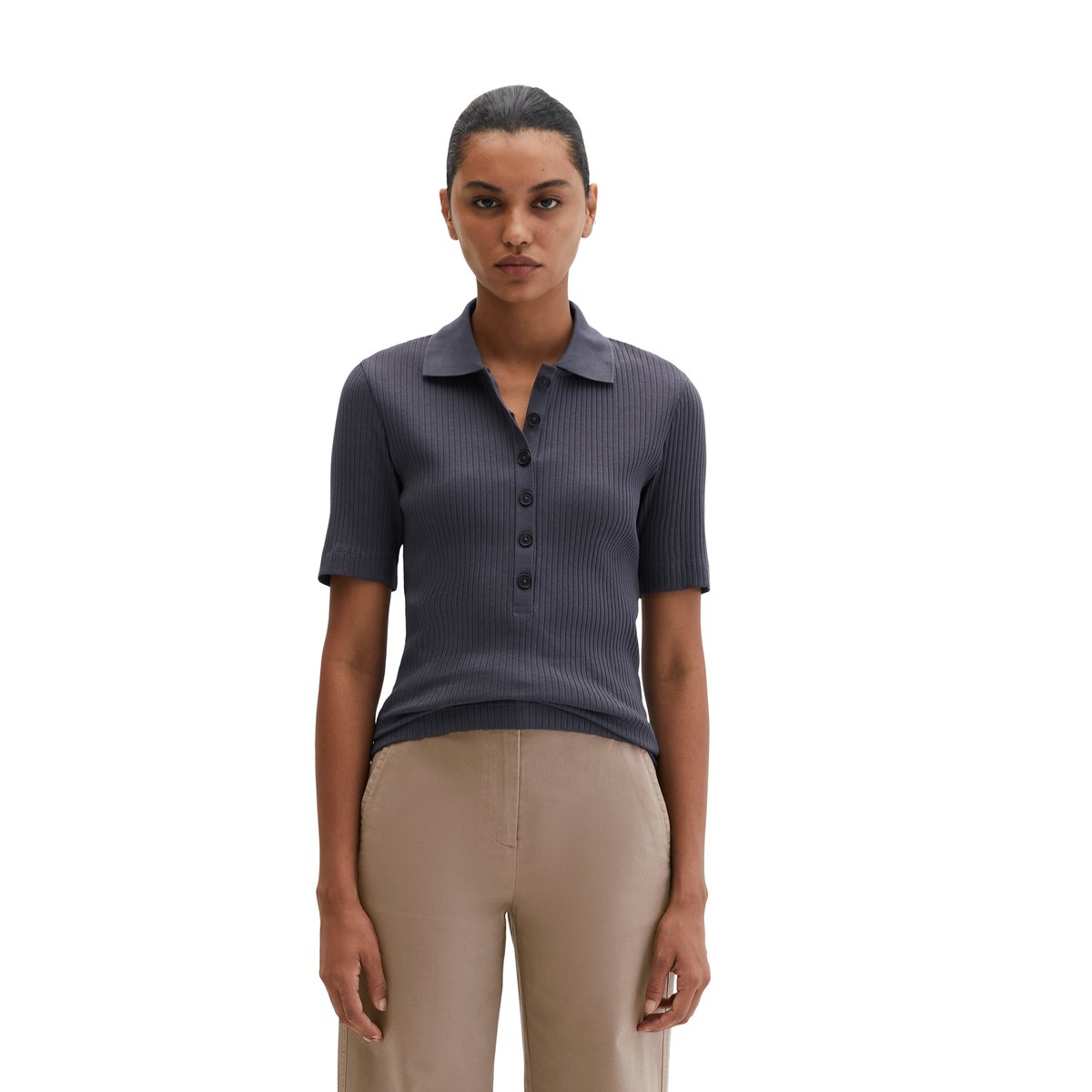 Polo à côtes slim avec TENCEL™ Modal gris foncé, MARC O'POLO