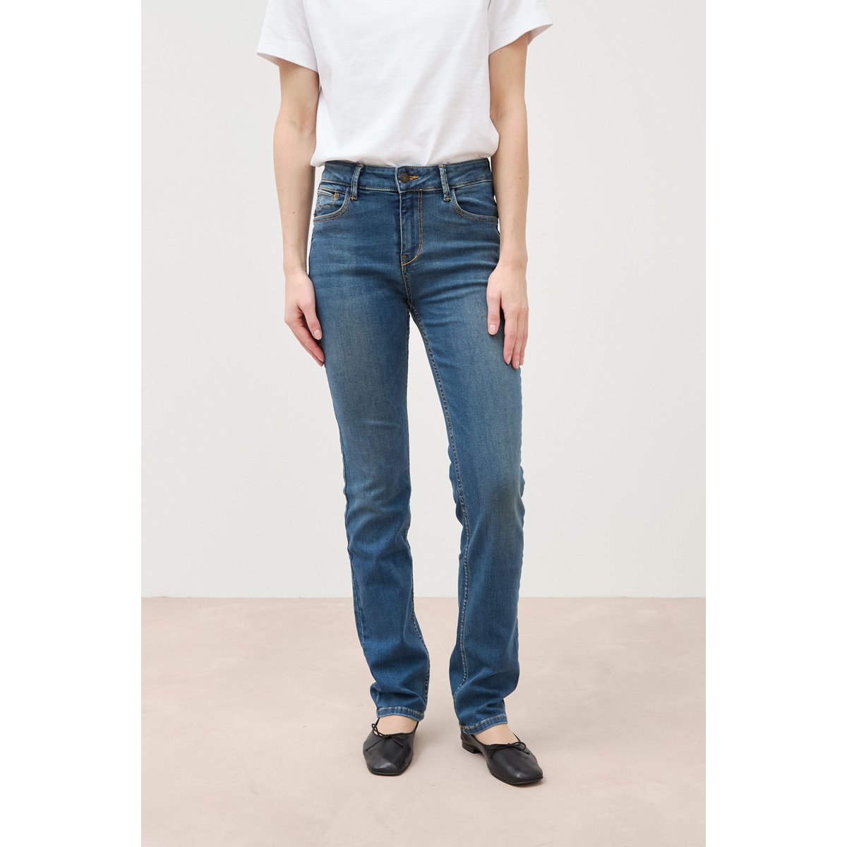 Jeans regular taille haute bleu fonce, BONOBO