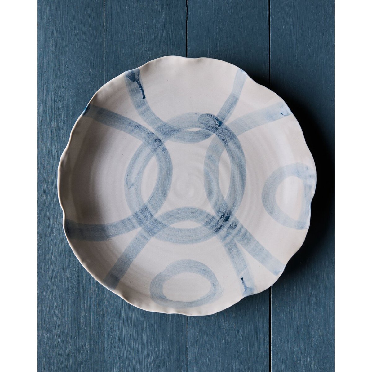 Plateau en terre cuite Isa blanc, bleu, HOUSE DOCTOR