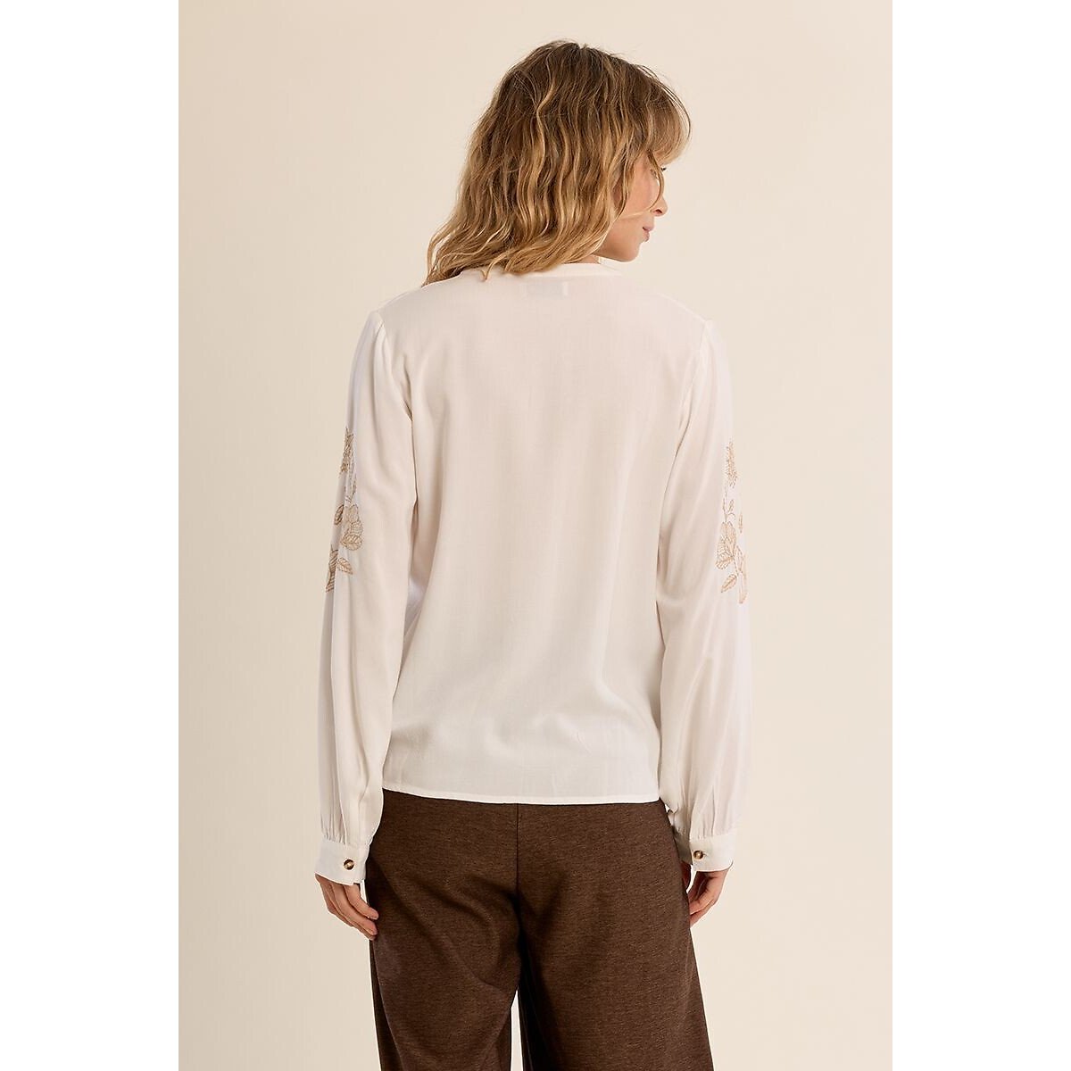 Blouse avec détail broderie aux manches blanc, MOLLY BRACKEN