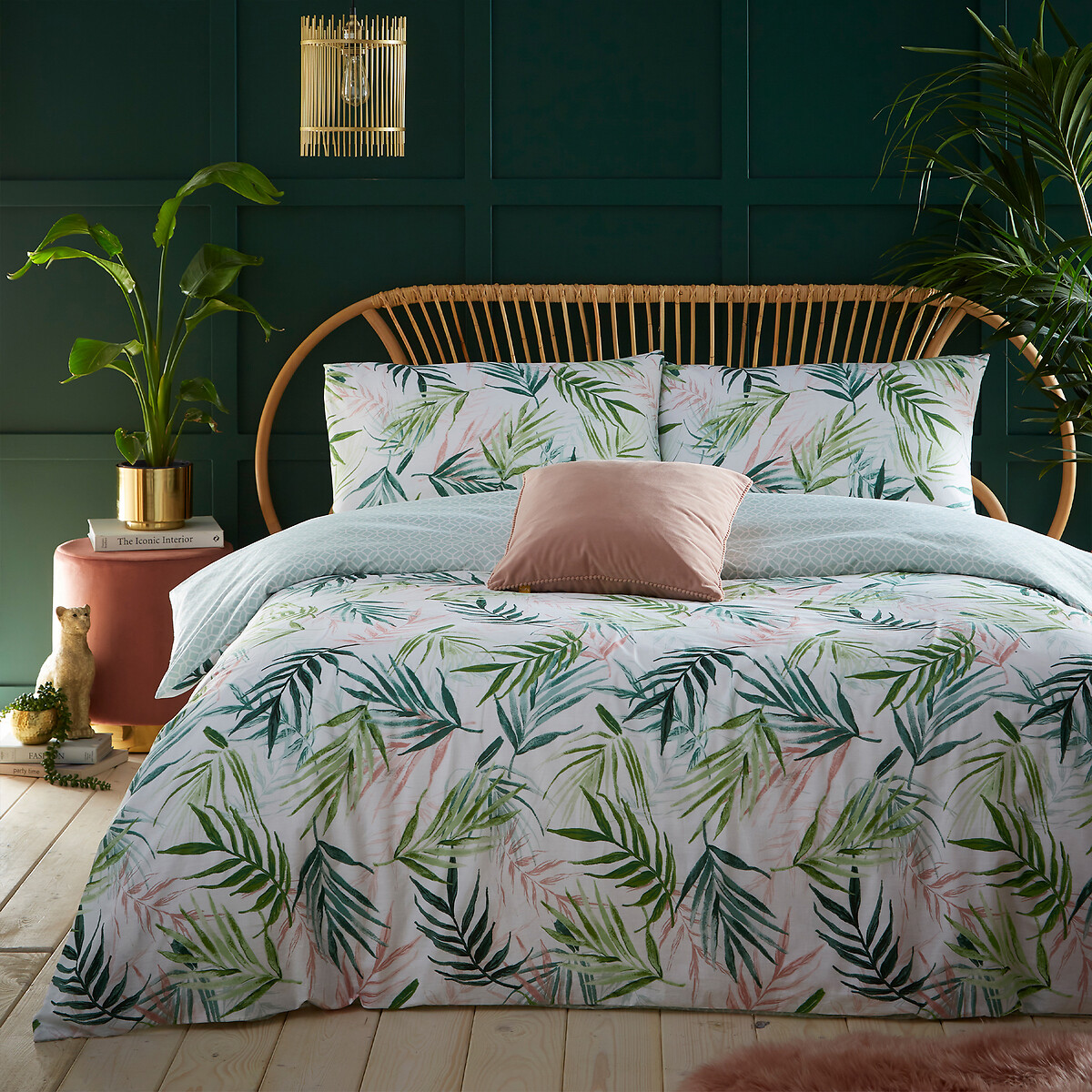 Bali Palm Cotton Mix Duvet Cover and Pillowcase Set green, FURN.