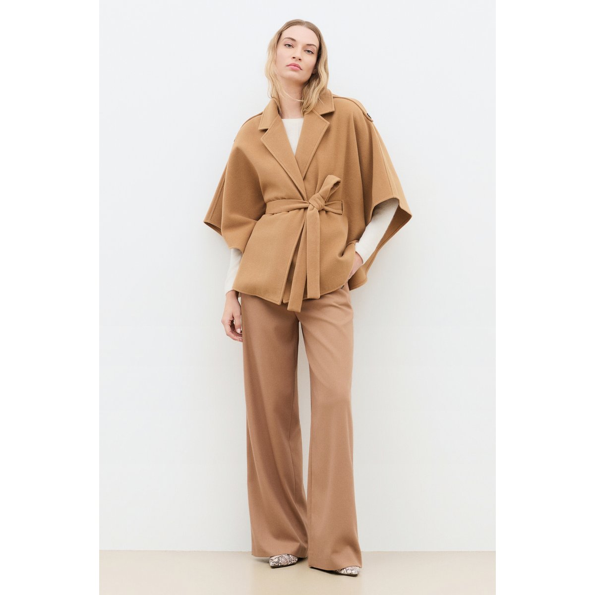 Poncho ceinturé col tailleur HATRENY camel, CAROLL