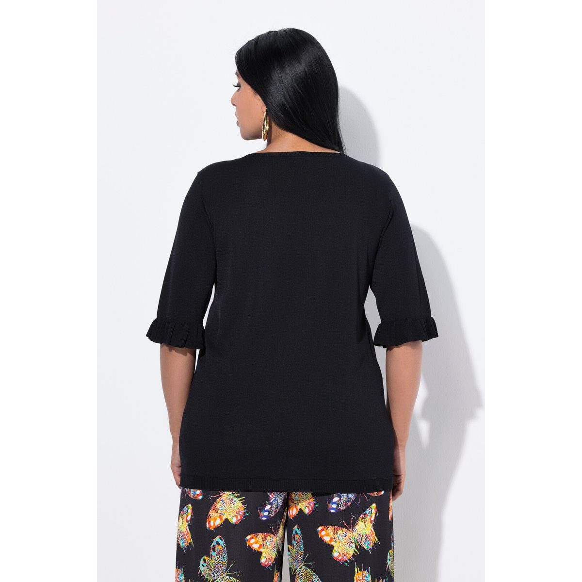 Pull en maille, encolure en V noir, ULLA POPKEN