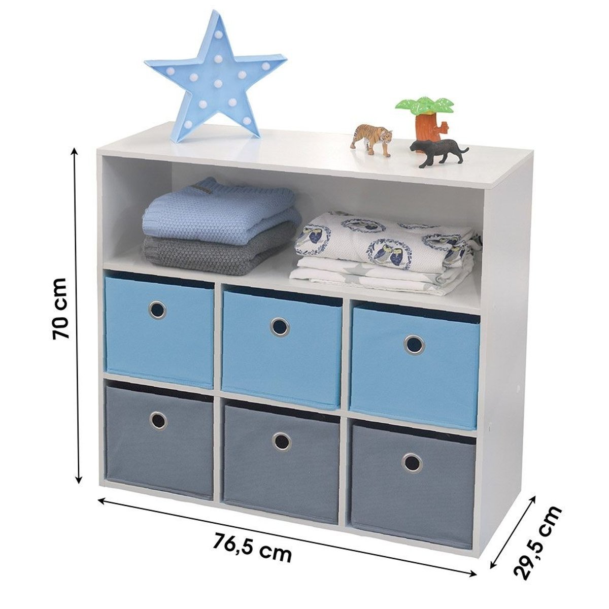 Meuble Enfant 6 Paniers 1 Niche Bleu Gris Happy bleu, DECORATIE