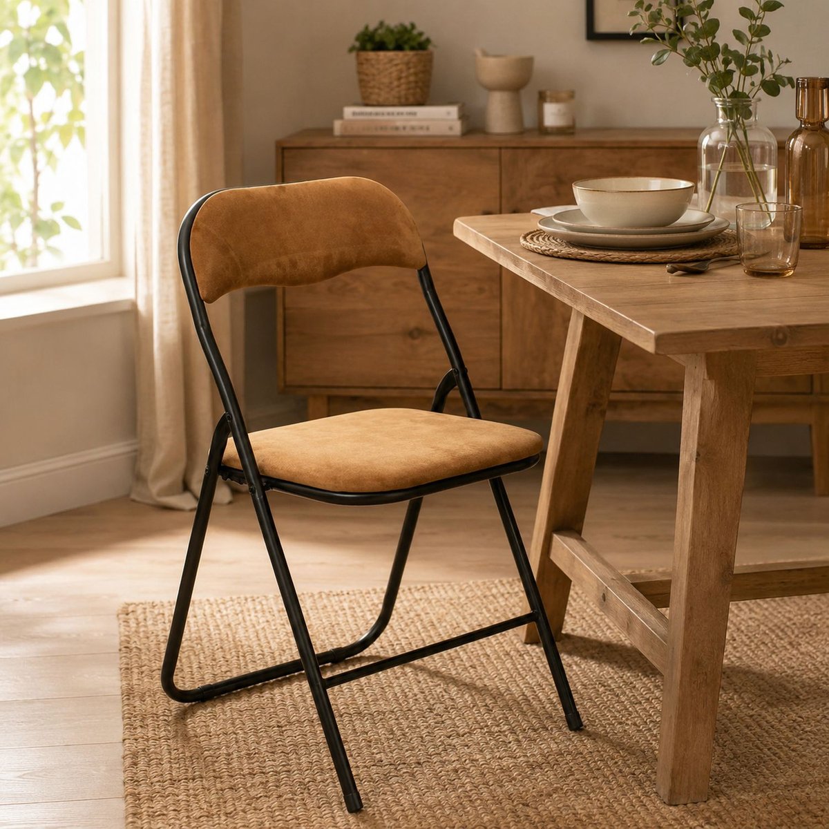 Lot de 6 chaises pliantes effet velours or, TOILINUX