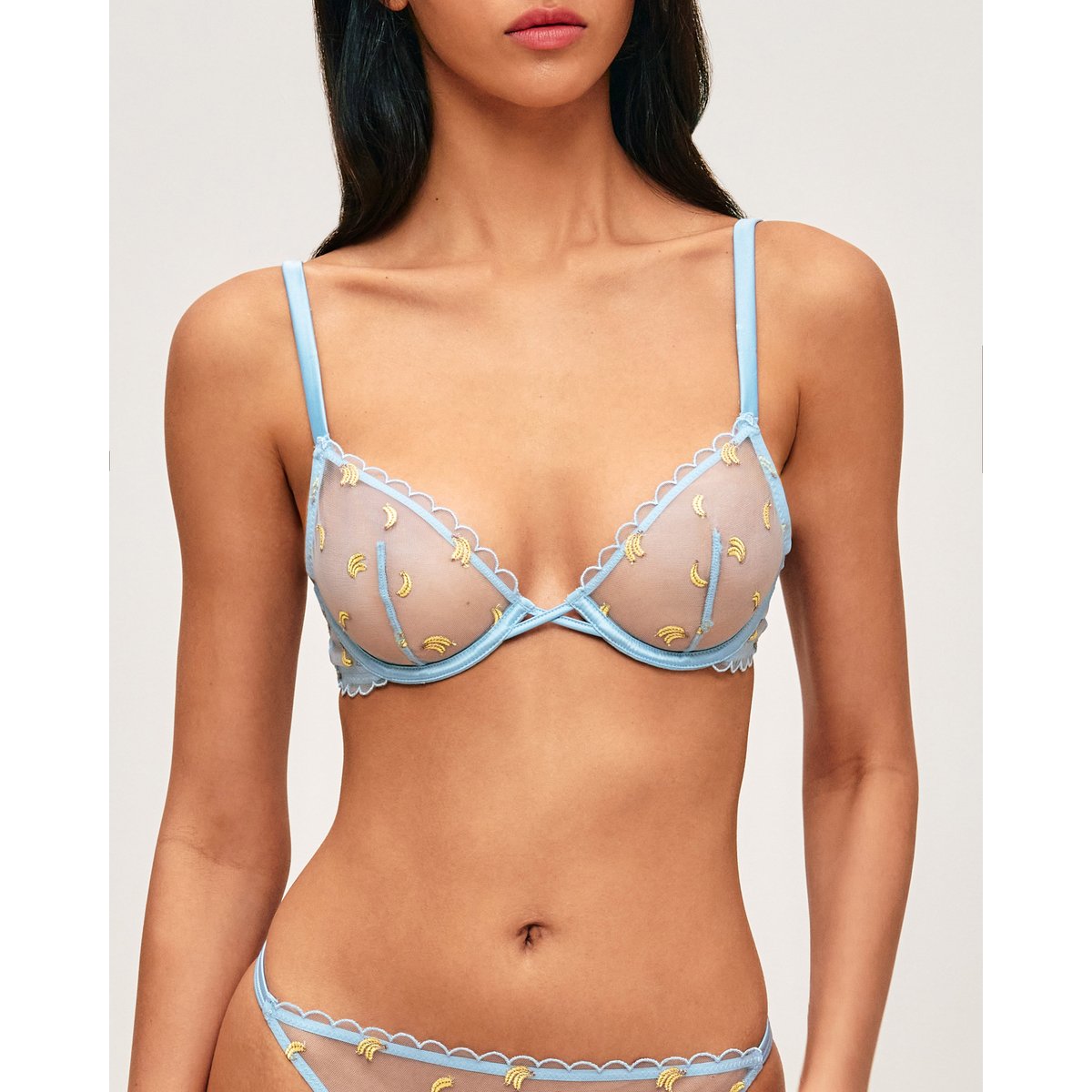 Soutien-gorge corbeille en mesh avec bananes brodées LOVEBANANIZ bleu clair, UNDIZ